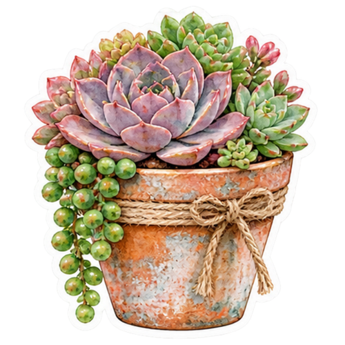 6 Watercolor Succulent Stickers (Digital Download)