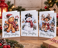 Mini Merry Christmas Watercolor Greeting Cards – Gingerbread, Snowman & Reindeer
