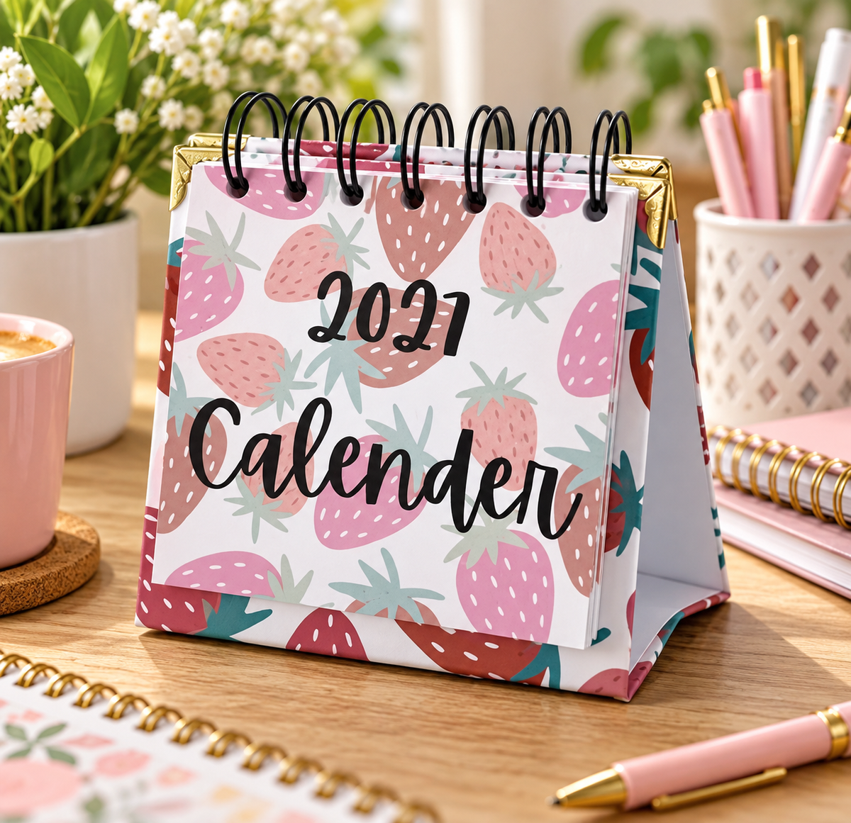 2027 Mini Handmade Desk Calendar – 4×4" | Cute Strawberry Design