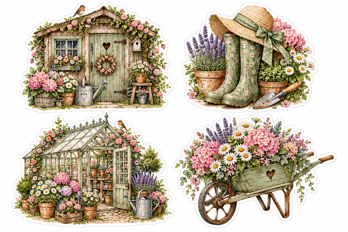 12 Vintage Cottage Garden Stickers