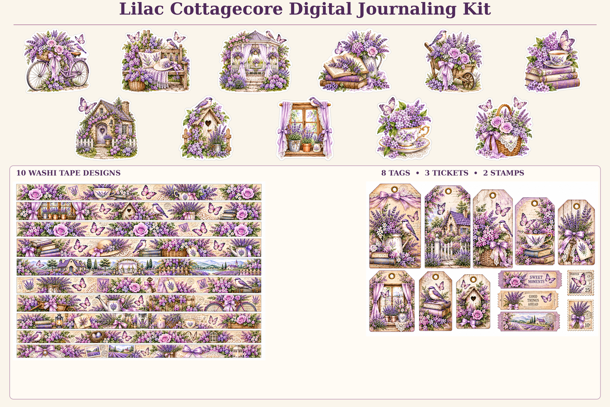 Lilac Cotagecore Digital Journaling Kit