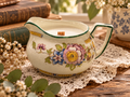 Vintage Floral Milk Pitcher Candle with Wooden Wick - Vanilla Scented