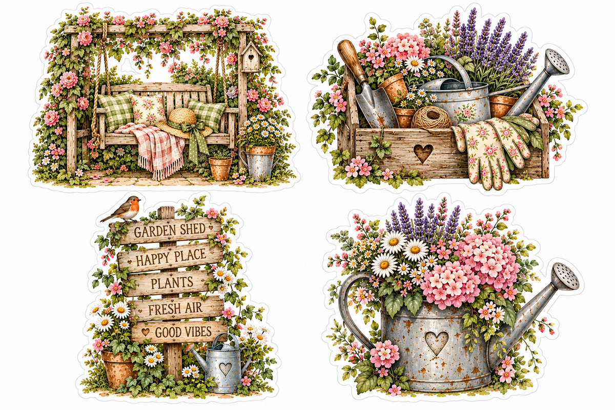 12 Vintage Cottage Garden Stickers