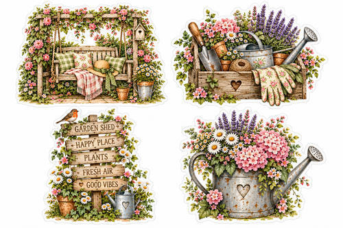 12 Vintage Cottage Garden Stickers