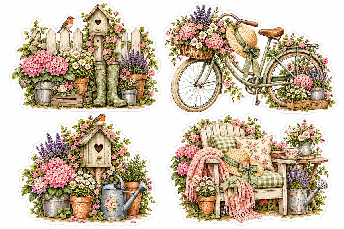 12 Vintage Cottage Garden Stickers